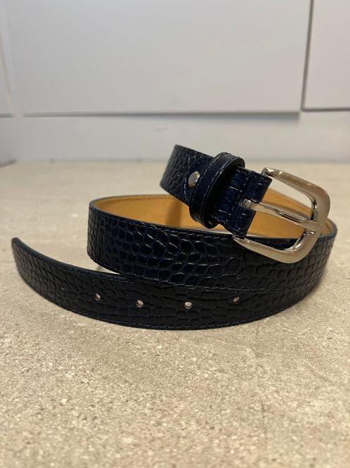 Hovedbilde skinnbelte, blått glatt crocko 90 cm